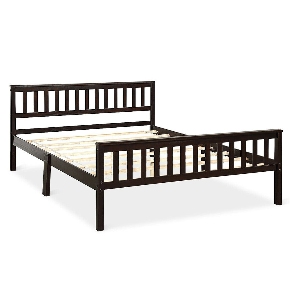 Wood Bed Frame Wood Slats Support Platform W/ Headboard andFootboard Queen Size Image 2