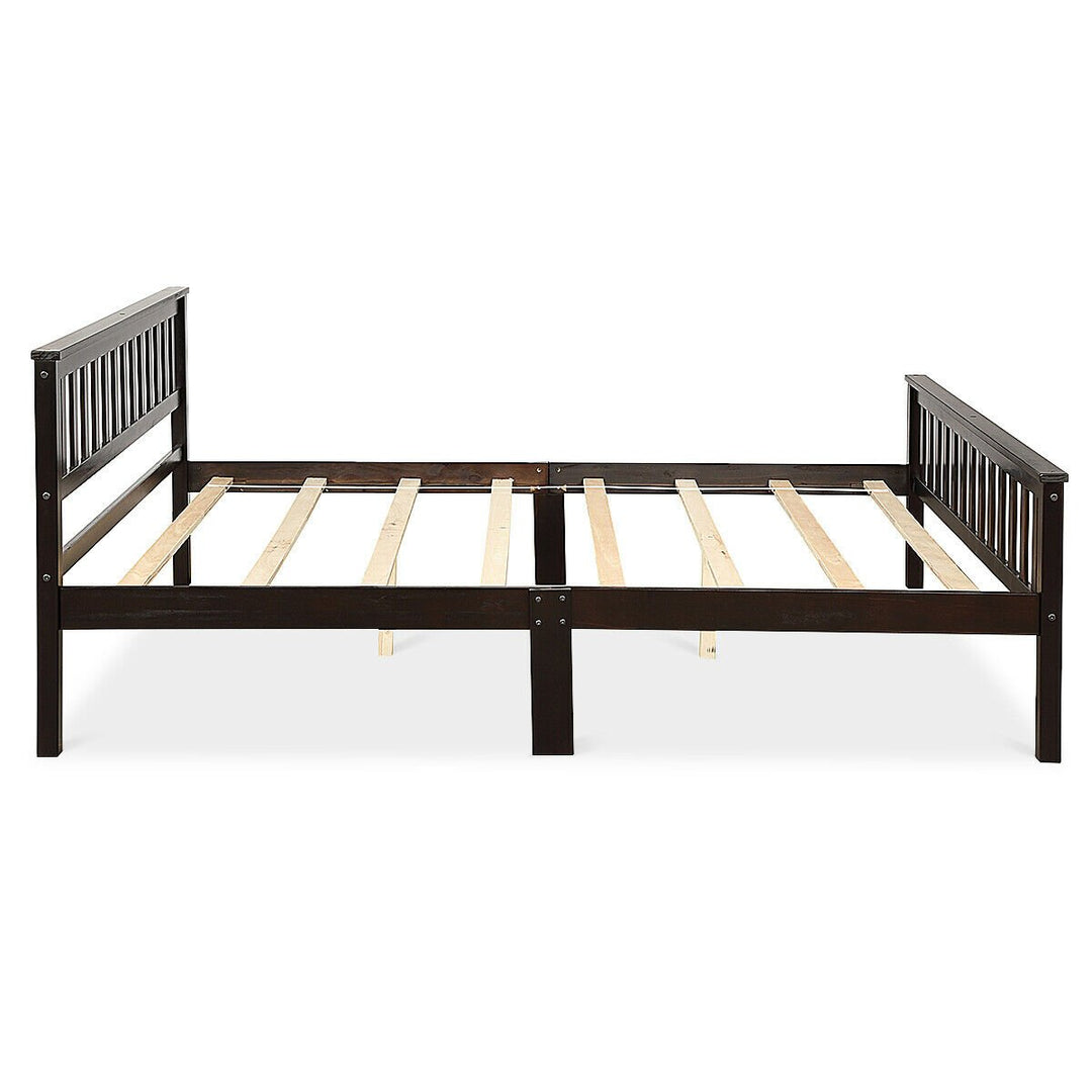 Wood Bed Frame Wood Slats Support Platform W/ Headboard andFootboard Queen Size Image 10