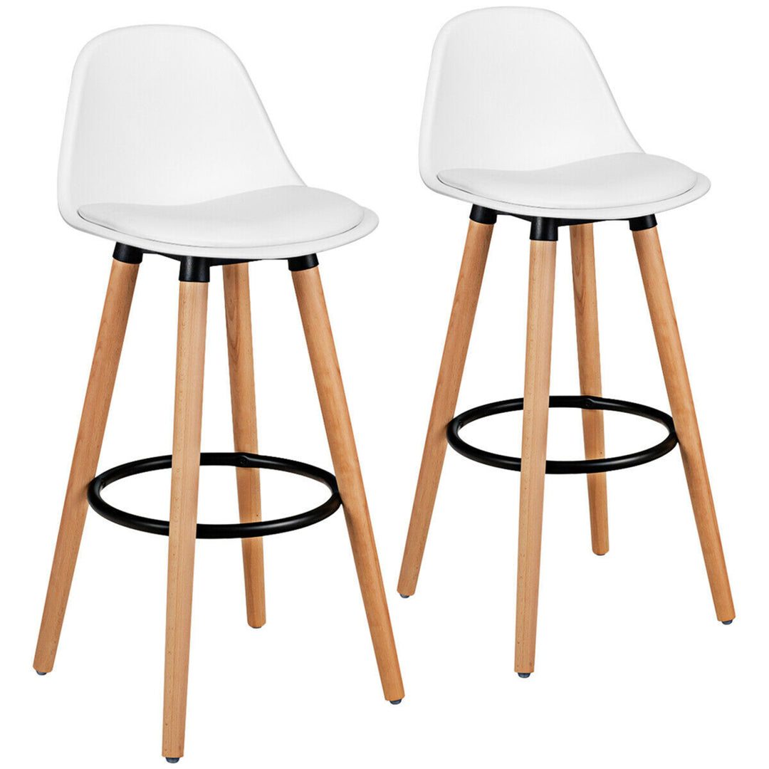 Set of 2 Mid Century Barstool 28.5" Dining Pub Chair w/Leather Padded Seat White Image 1