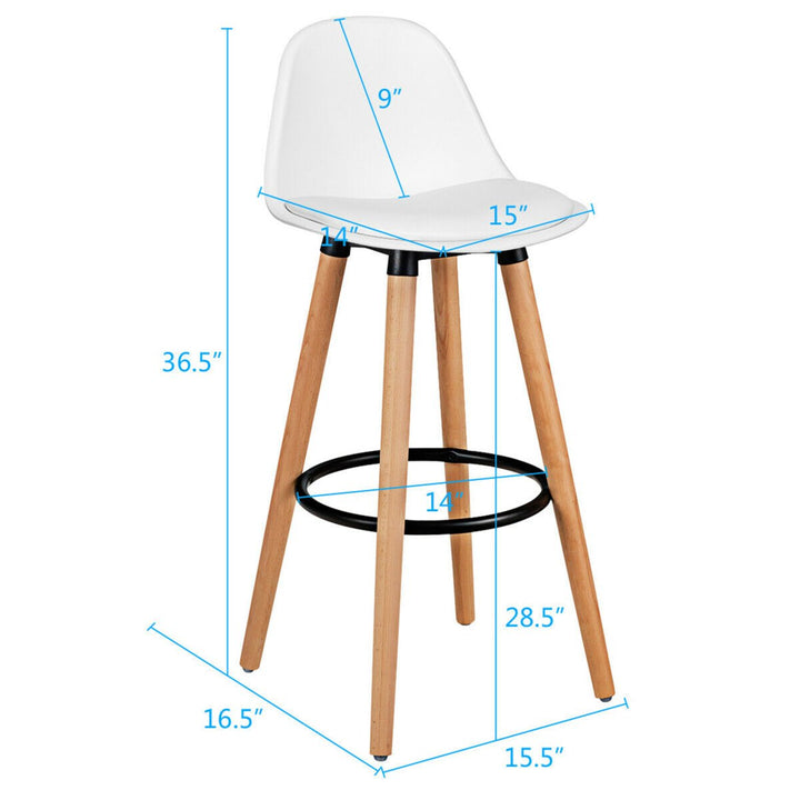 Set of 2 Mid Century Barstool 28.5" Dining Pub Chair w/Leather Padded Seat White Image 2