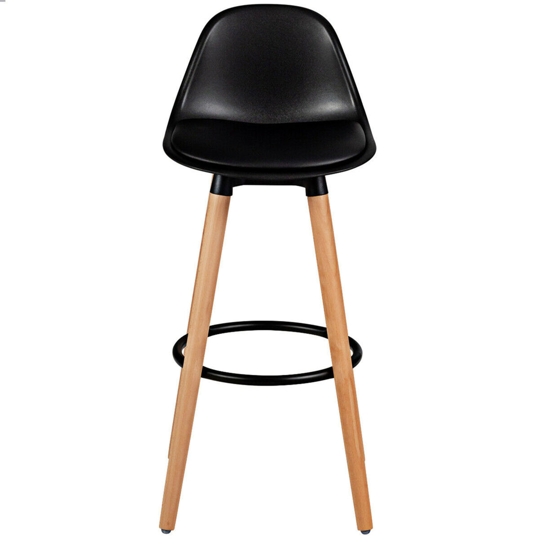 Set of 2 Mid Century Barstool 28.5" Dining Pub Chair w/Leather Padded Seat Black Image 5