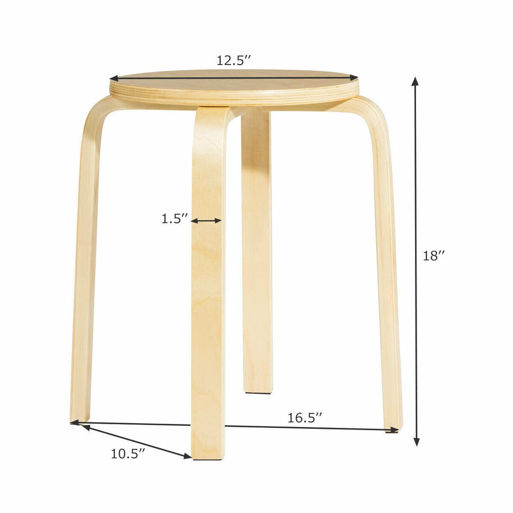 Set of 4 18 Stacking Stool Round Dining Chair Backless Wood Image 2