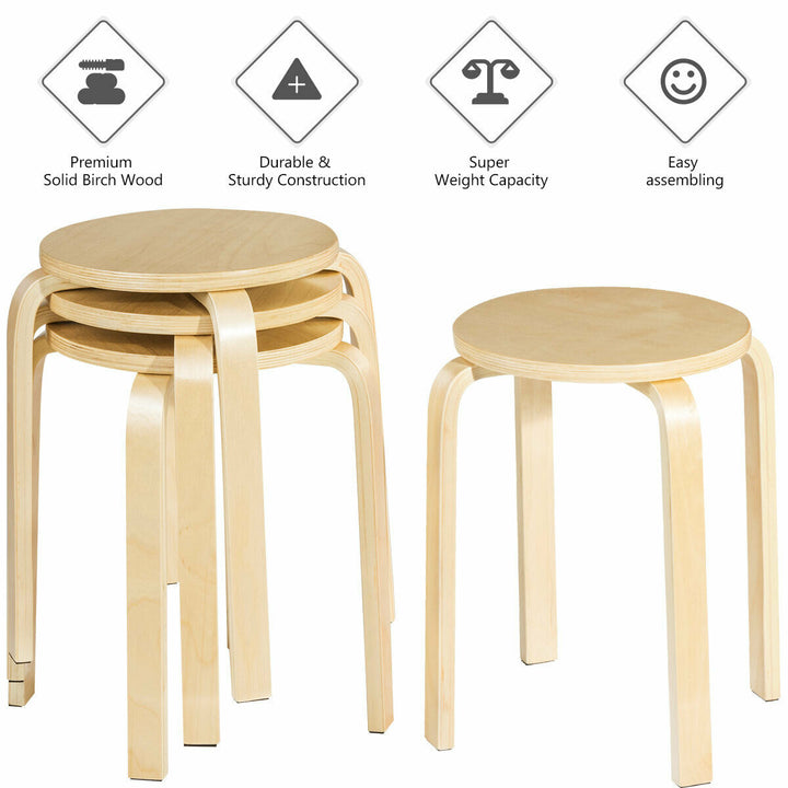 Set of 4 18 Stacking Stool Round Dining Chair Backless Wood Image 8