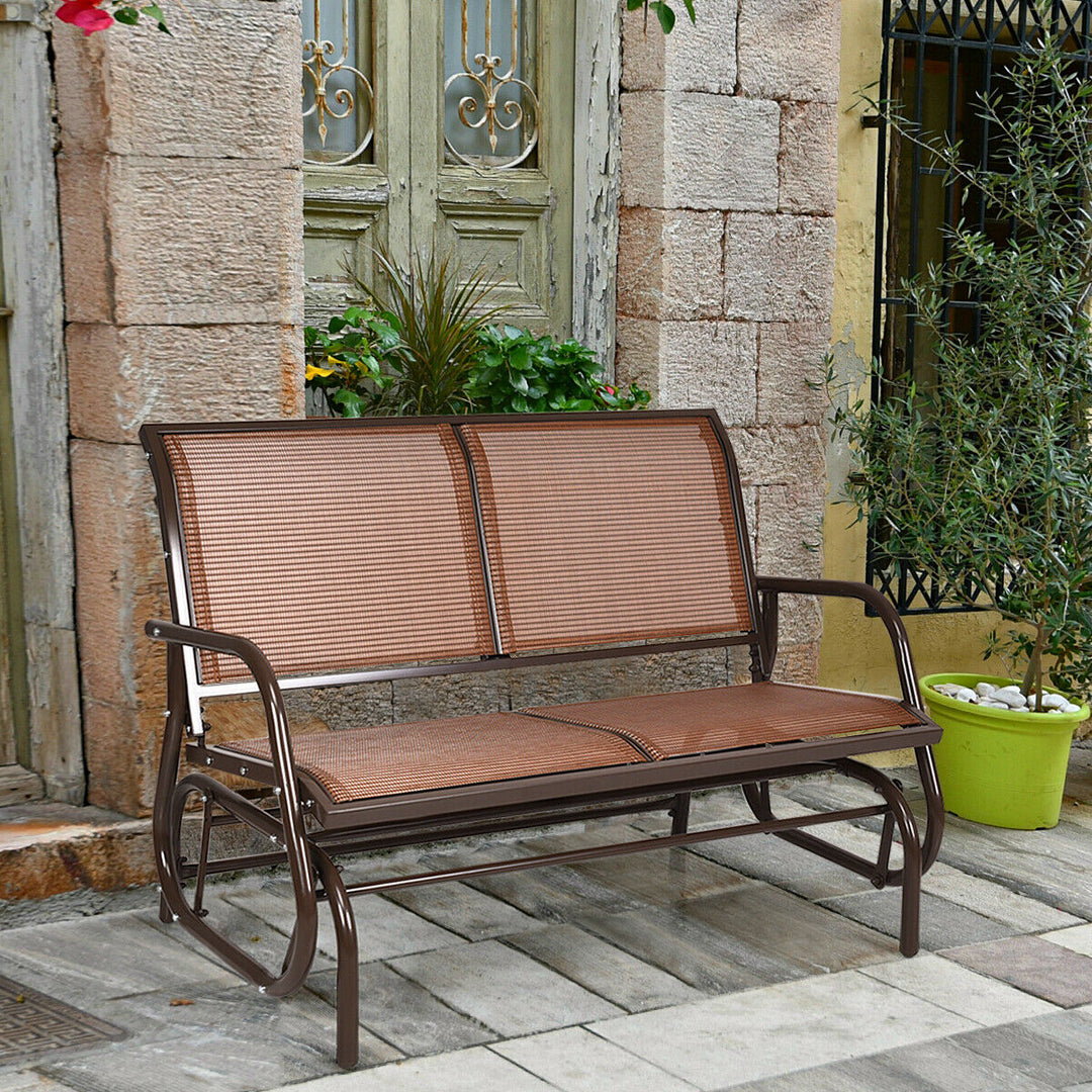 48 Outdoor Patio Swing Glider Bench Chair Loveseat Rocker Lounge Backyard Brown Image 1