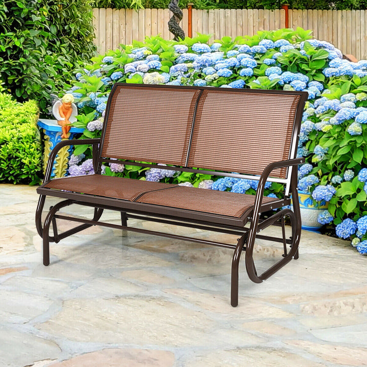 48 Outdoor Patio Swing Glider Bench Chair Loveseat Rocker Lounge Backyard Brown Image 4