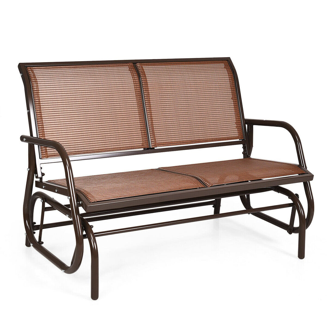 48 Outdoor Patio Swing Glider Bench Chair Loveseat Rocker Lounge Backyard Brown Image 2