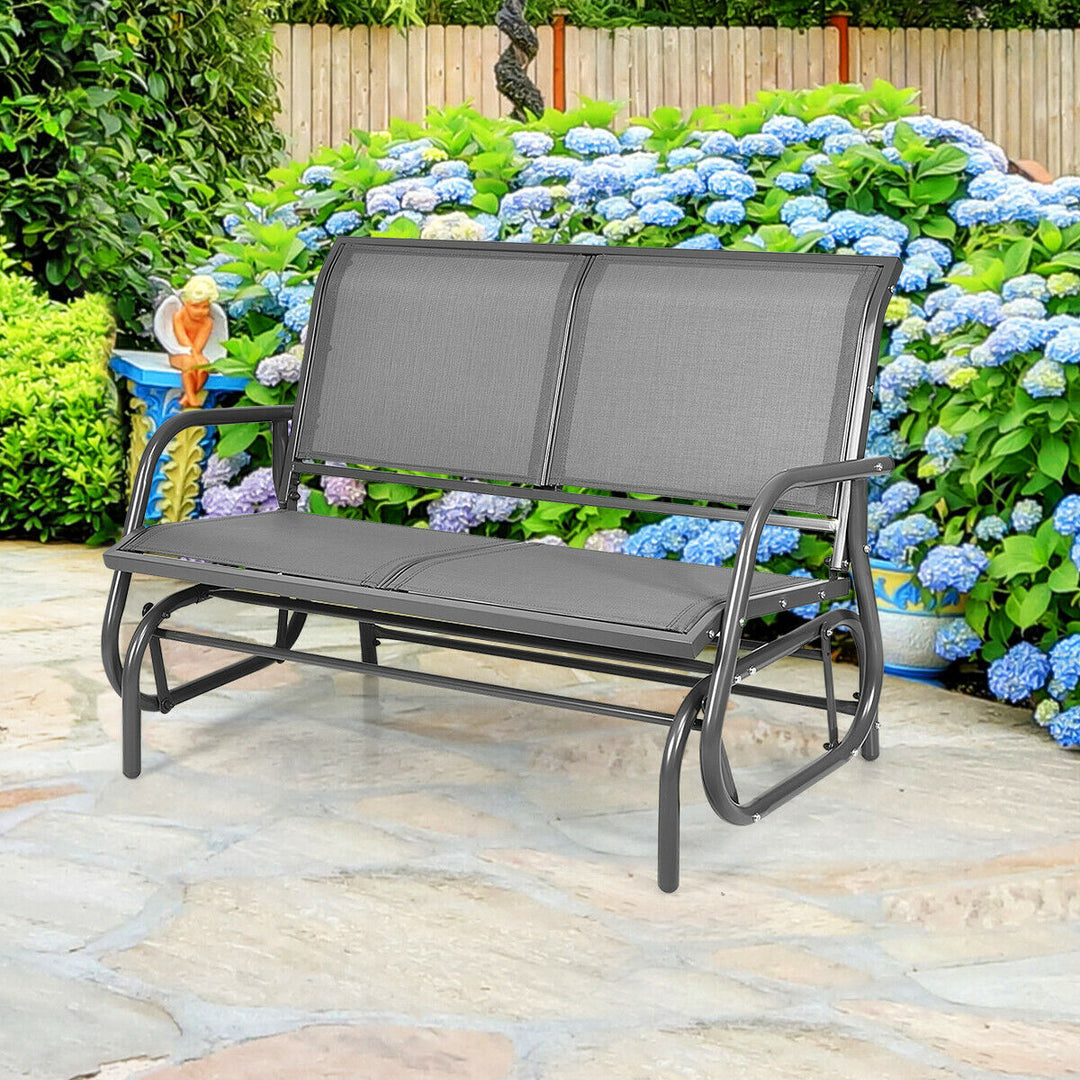 48 Outdoor Patio Swing Glider Bench Chair Loveseat Rocker Lounge Backyard Grey Image 4