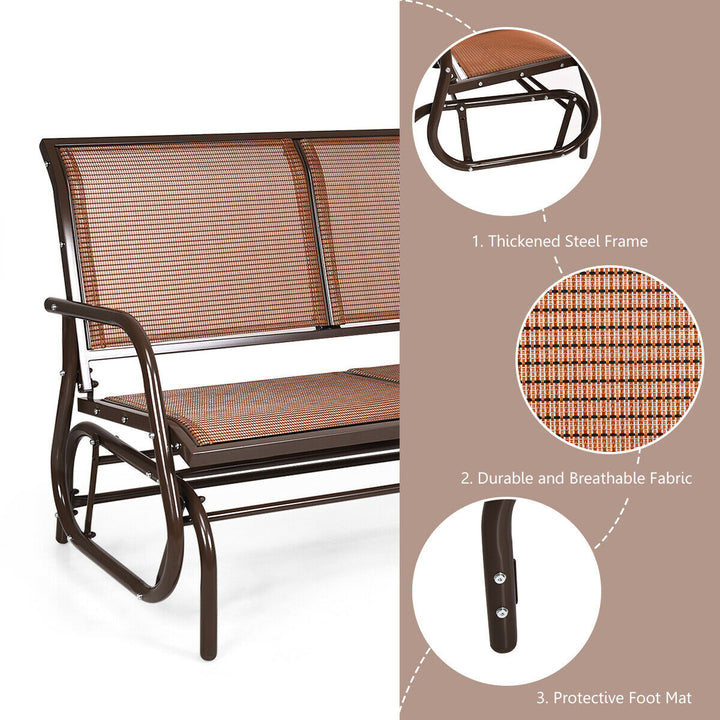 48 Outdoor Patio Swing Glider Bench Chair Loveseat Rocker Lounge Backyard Brown Image 10