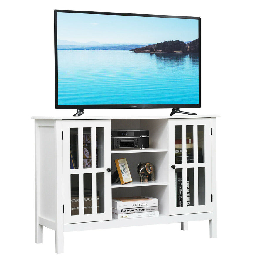 Wood TV Stand Entertainment Media Center Console for TV up to 50 White Image 1