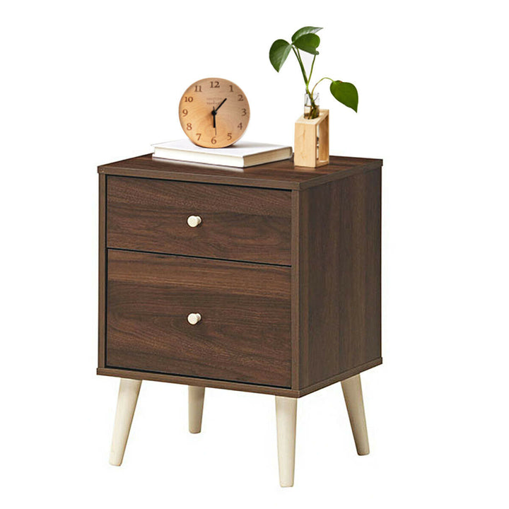 Nightstand 2-Drawer Beside End Side Table w/Rubber Legs Image 5