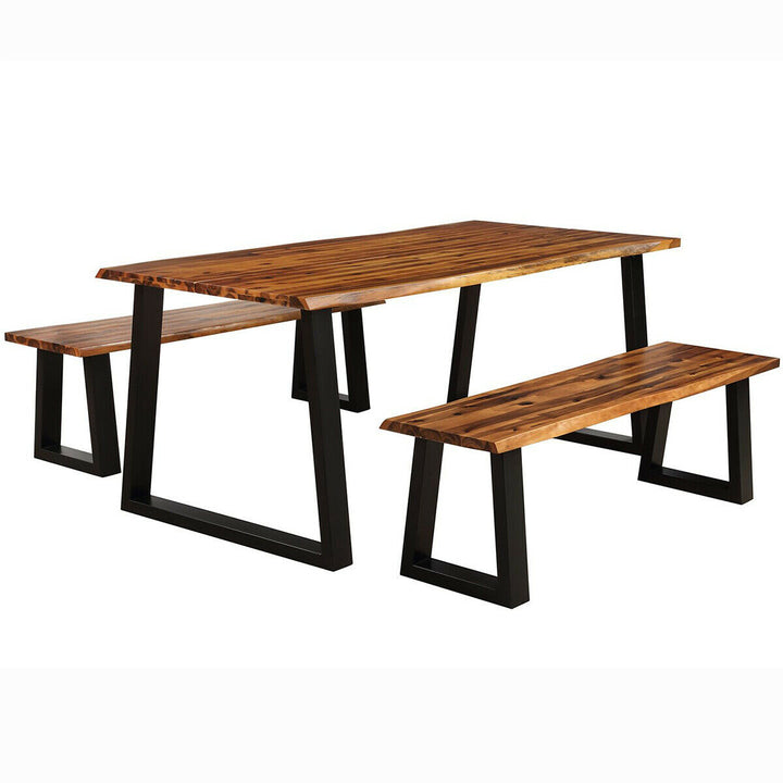 Picnic Table Set Acacia Wood 3 Piece Table Bench Outdoor Patio Image 1