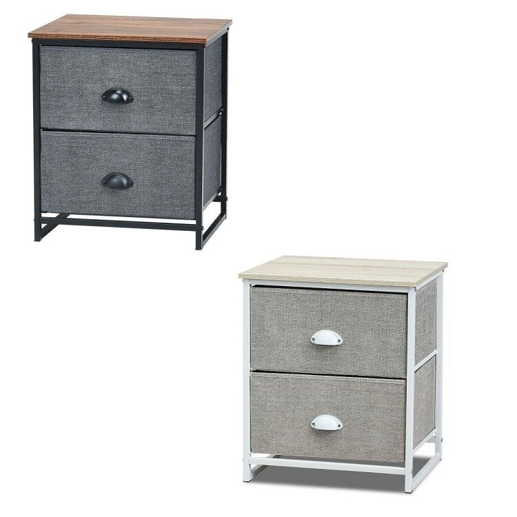 2 Drawers Nightstand Side Table Storage Unit Display Metal Frame Dorm Room Image 1