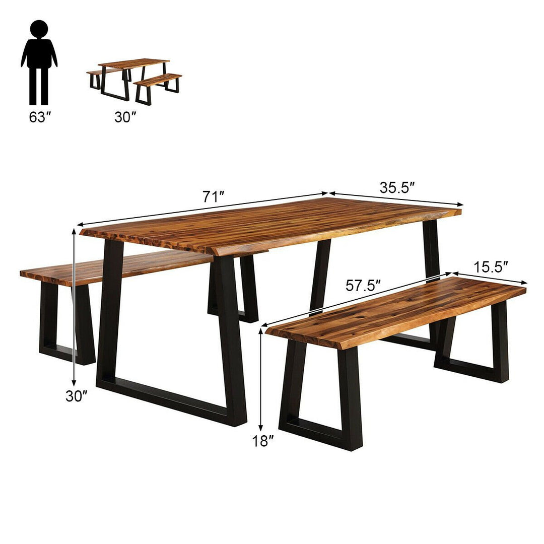 Picnic Table Set Acacia Wood 3 Piece Table Bench Outdoor Patio Image 2