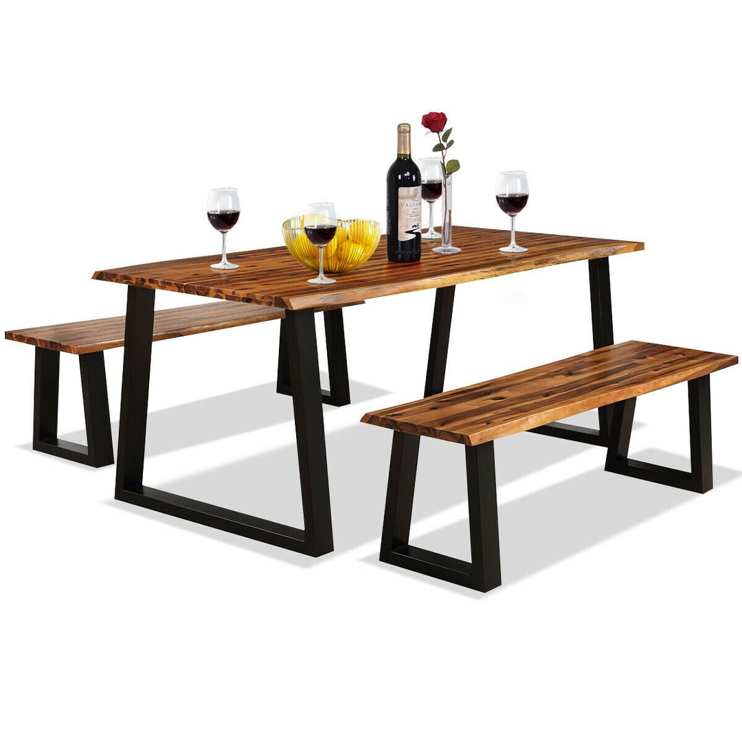 Picnic Table Set Acacia Wood 3 Piece Table Bench Outdoor Patio Image 8