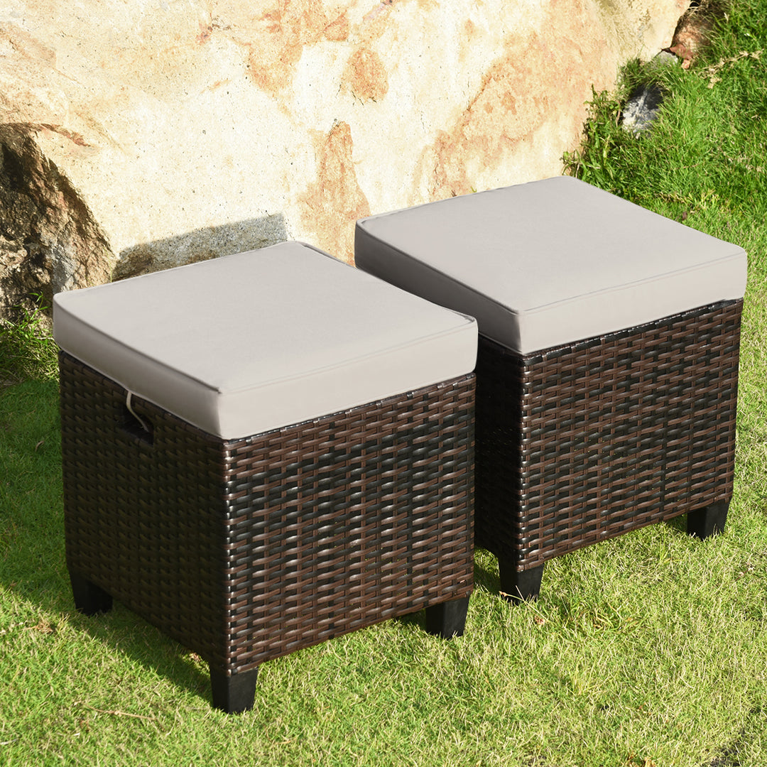 4PCS Rattan Ottoman Outdoor Patio Furniture Cushioned Footstool Footrest Image 3