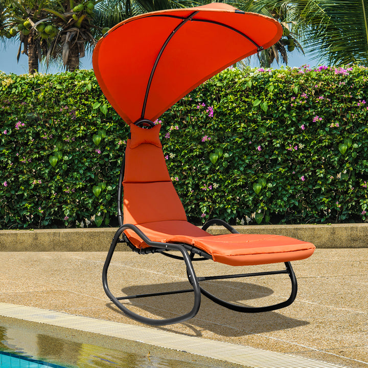 Patio Lounge Chair Chaise Garden w/ Steel Frame Cushion Canopy Orange Image 1