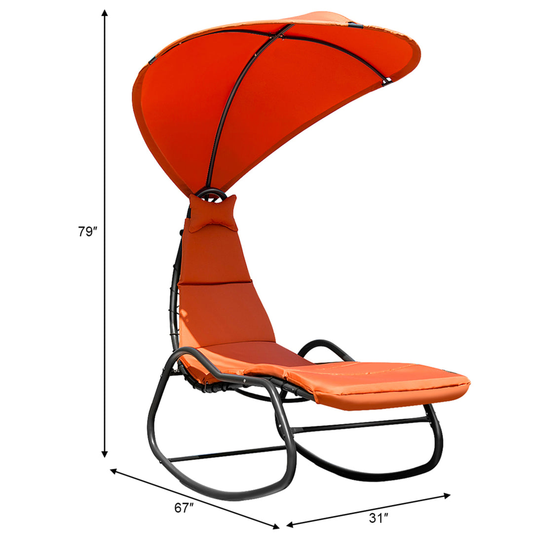 Patio Lounge Chair Chaise Garden w/ Steel Frame Cushion Canopy Orange Image 3