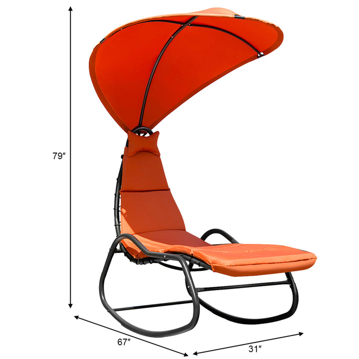 Patio Lounge Chair Chaise Garden w/ Steel Frame Cushion Canopy Orange Image 3