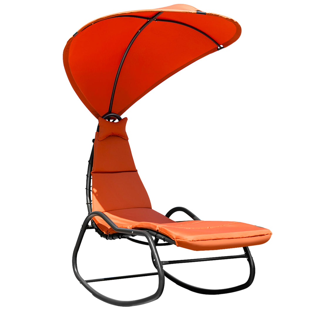 Patio Lounge Chair Chaise Garden w/ Steel Frame Cushion Canopy Orange Image 2