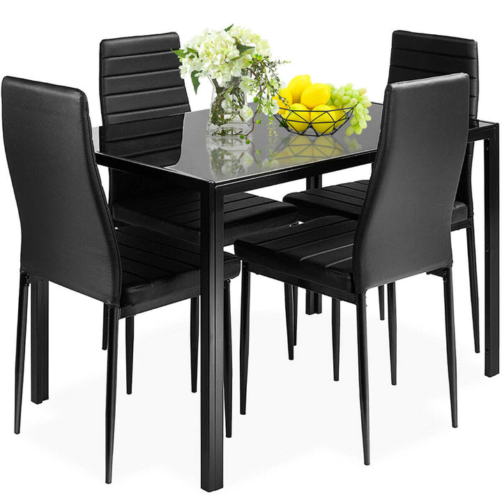 5 Piece Table Chair Kitchen Dining Set Furniture Glass Metal Image 1