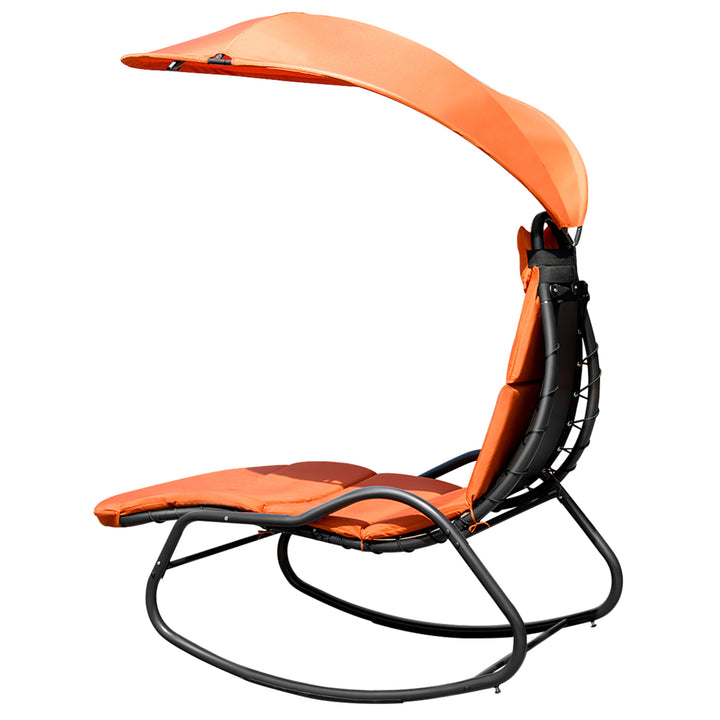 Patio Lounge Chair Chaise Garden w/ Steel Frame Cushion Canopy Orange Image 5