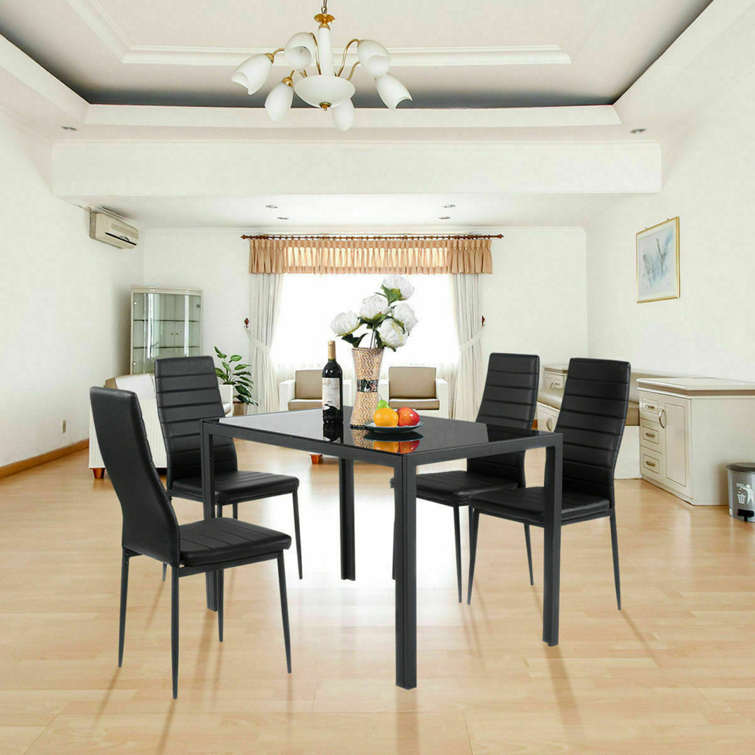 5 Piece Table Chair Kitchen Dining Set Furniture Glass Metal Image 3