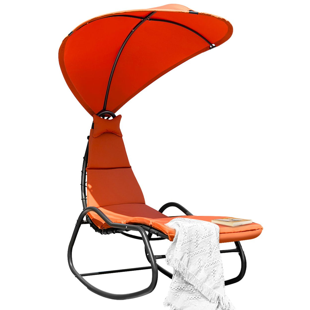 Patio Lounge Chair Chaise Garden w/ Steel Frame Cushion Canopy Orange Image 7