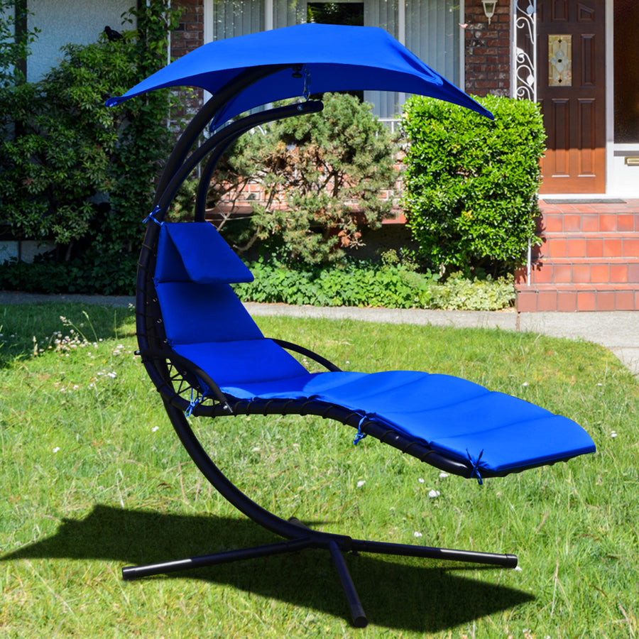 Patio Hammock Swing Chair Hanging Chaise w/ Cushion Pillow Canopy Navy Image 1