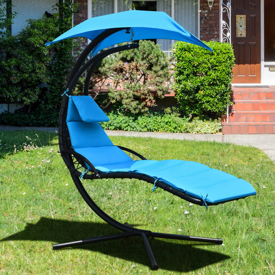 Patio Hammock Swing Chair Hanging Chaise w/ Cushion Pillow Canopy Blue Image 1