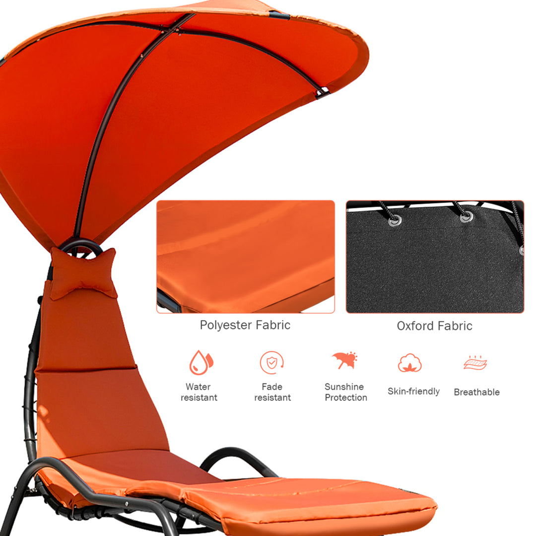 Patio Lounge Chair Chaise Garden w/ Steel Frame Cushion Canopy Orange Image 9