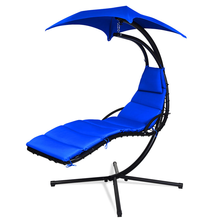 Patio Hammock Swing Chair Hanging Chaise w/ Cushion Pillow Canopy Navy Image 2