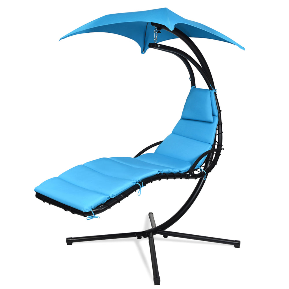 Patio Hammock Swing Chair Hanging Chaise w/ Cushion Pillow Canopy Blue Image 2