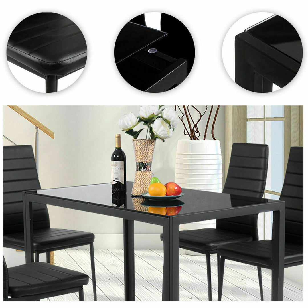 5 Piece Table Chair Kitchen Dining Set Furniture Glass Metal Image 6