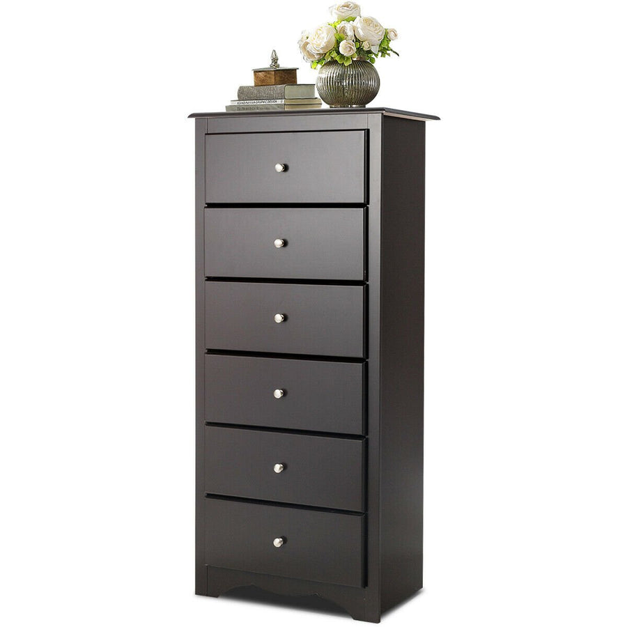 6 Drawer Chest Dresser Clothes Storage Bedroom Tall Furniture Cabinet Brown Image 1