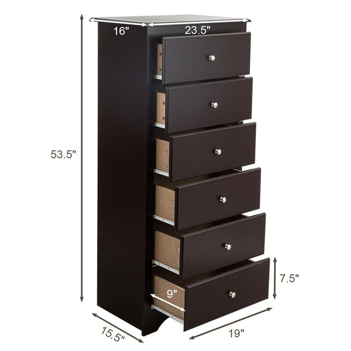 6 Drawer Chest Dresser Clothes Storage Bedroom Tall Furniture Cabinet Brown Image 2