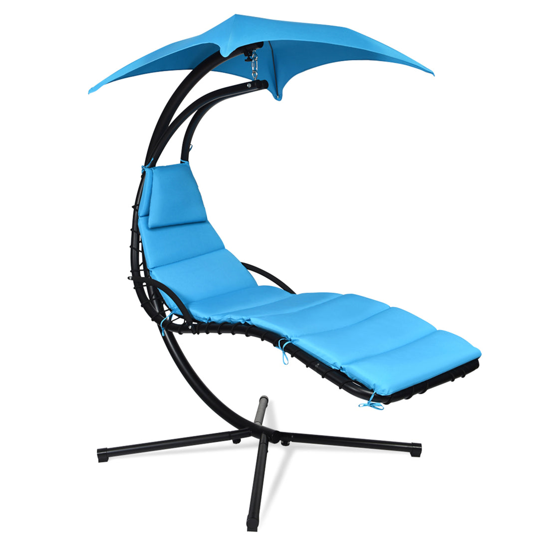 Patio Hammock Swing Chair Hanging Chaise w/ Cushion Pillow Canopy Blue Image 5