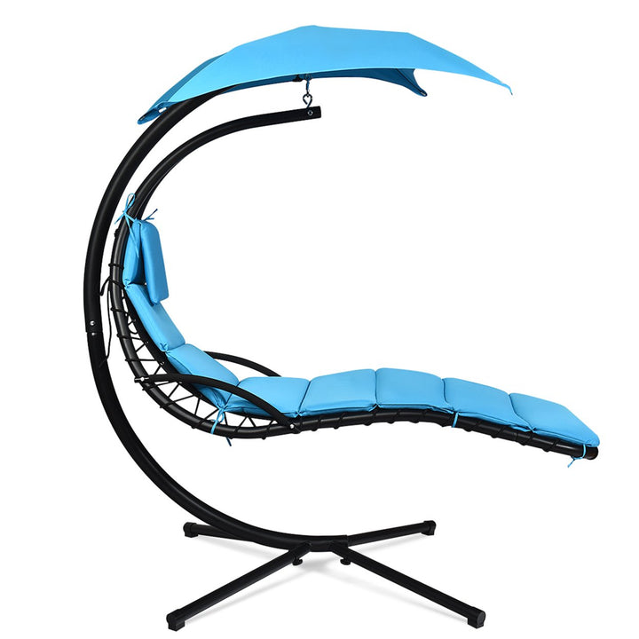 Patio Hammock Swing Chair Hanging Chaise w/ Cushion Pillow Canopy Blue Image 6