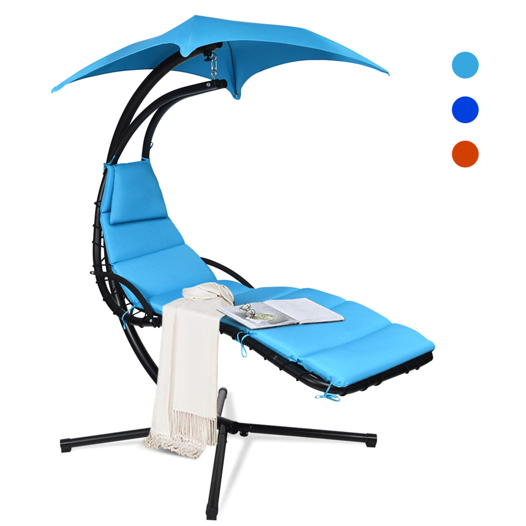 Patio Hammock Swing Chair Hanging Chaise w/ Cushion Pillow Canopy Blue Image 7