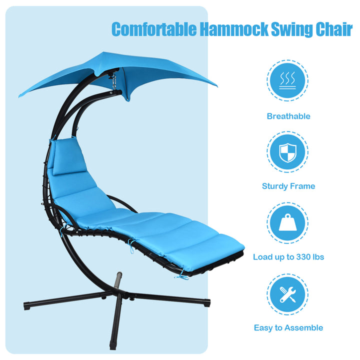 Patio Hammock Swing Chair Hanging Chaise w/ Cushion Pillow Canopy Blue Image 8