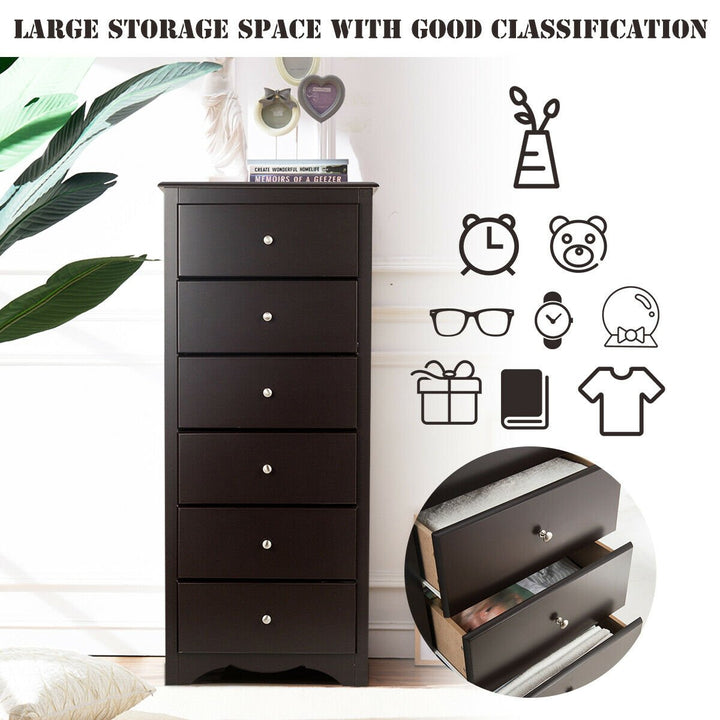 6 Drawer Chest Dresser Clothes Storage Bedroom Tall Furniture Cabinet Brown Image 6