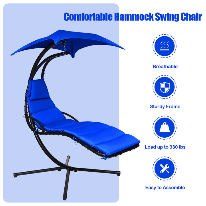 Patio Hammock Swing Chair Hanging Chaise w/ Cushion Pillow Canopy Navy Image 8