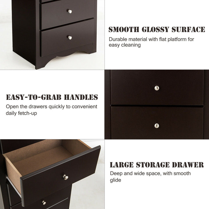 6 Drawer Chest Dresser Clothes Storage Bedroom Tall Furniture Cabinet Brown Image 10