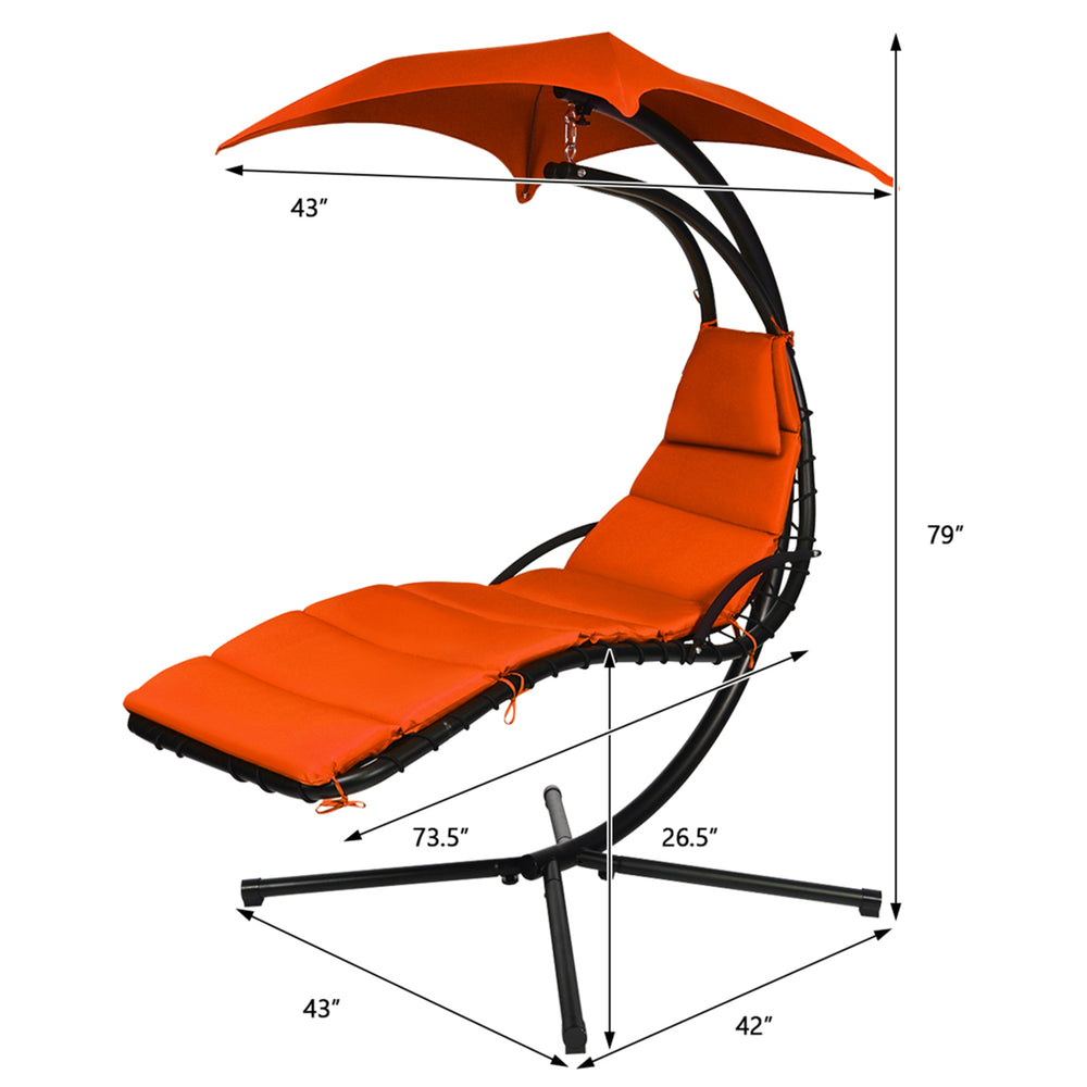 Patio Hammock Swing Chair Hanging Chaise w/ Cushion Pillow Canopy Orange Image 2