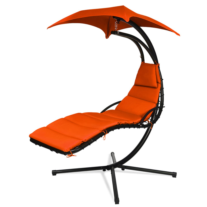 Patio Hammock Swing Chair Hanging Chaise w/ Cushion Pillow Canopy Orange Image 3