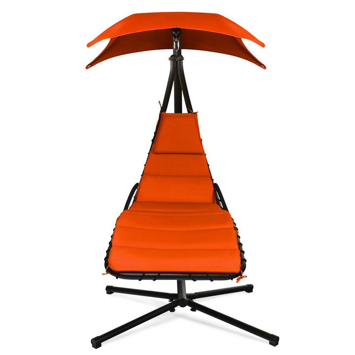 Patio Hammock Swing Chair Hanging Chaise w/ Cushion Pillow Canopy Orange Image 4