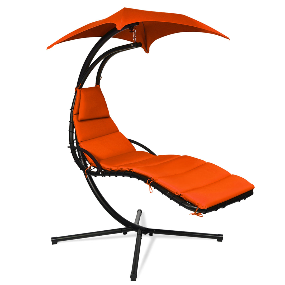 Patio Hammock Swing Chair Hanging Chaise w/ Cushion Pillow Canopy Orange Image 5