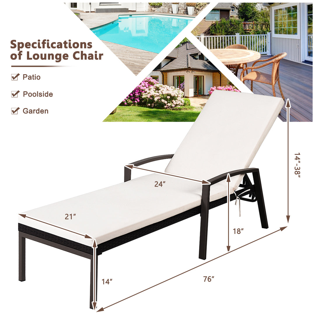 Adjustable Rattan Chaise Recliner Lounge Chair Patio Outdoor w/ Cushion Image 3