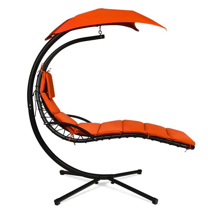 Patio Hammock Swing Chair Hanging Chaise w/ Cushion Pillow Canopy Orange Image 6