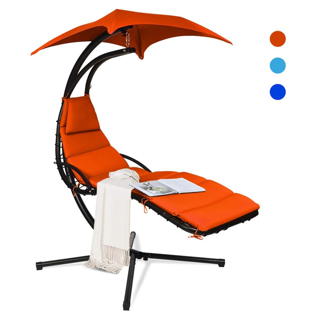 Patio Hammock Swing Chair Hanging Chaise w/ Cushion Pillow Canopy Orange Image 7