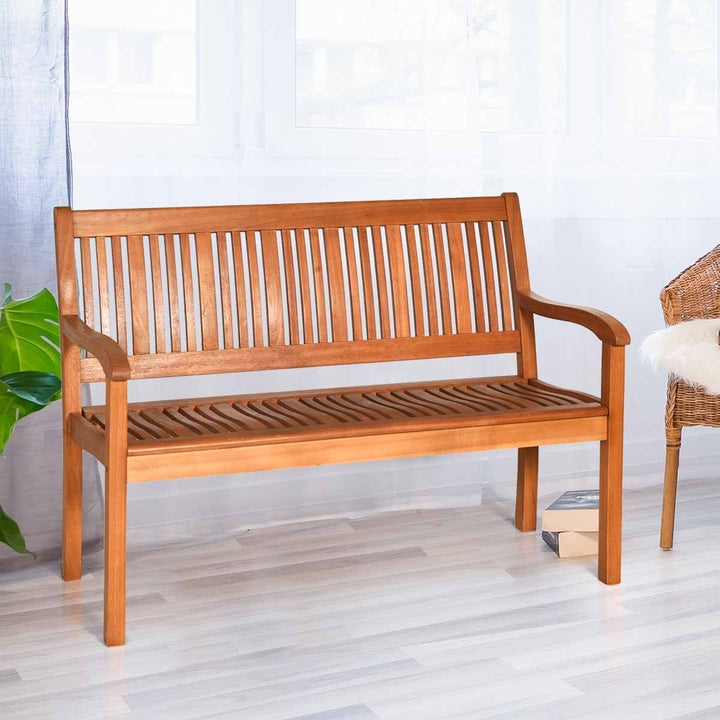 50 Wooden Bench Loveseat Patio Garden Outdoor w/ Armrest and Backrest Image 1